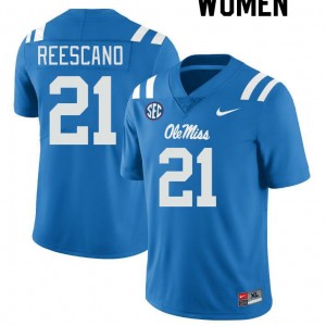 Women Kedrick Reescano Powder Blue Ole Miss College Football #21 Jersey 464350-398