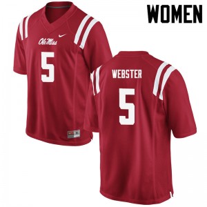 Women Ken Webster Red Ole Miss Rebels College Football #5 Jersey 955966-308