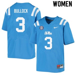 Women Kentrel Bullock Powder Blue Ole Miss College Football #3 Jersey 742462-808