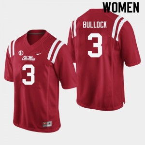 Women Kentrel Bullock Red Ole Miss Rebels College Football #3 Jersey 652235-185
