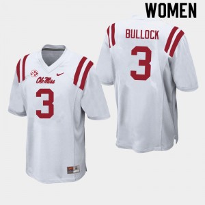 Women Kentrel Bullock White Ole Miss Rebels College Football #3 Jersey 503905-382