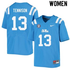 Women Ladarius Tennison Powder Blue Ole Miss College Football #13 Jersey 536601-489