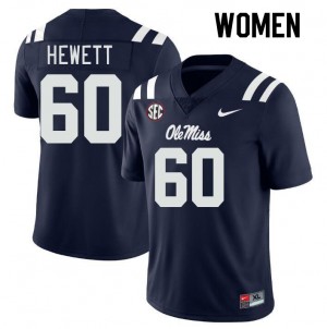 Women Lane Hewett Navy University of Mississippi College Football #60 Jersey 899443-699
