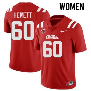 Women Lane Hewett Red Ole Miss College Football #60 Jersey 774848-208
