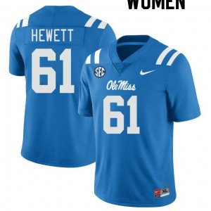 Women Lane Hewett Powder Blue Rebels College Football #61 Jersey 291767-692