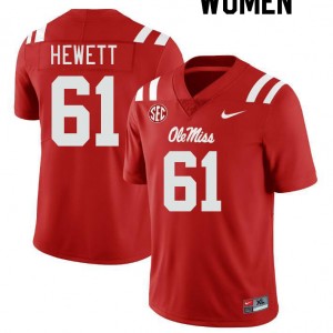 Women Lane Hewett Red University of Mississippi College Football #61 Jersey 477120-322