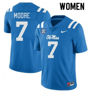 Women Louis Moore Powder Blue University of Mississippi College Football #7 Jersey 176397-906