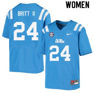 Women Marc Britt II Powder Blue Rebels College Football #24 Jersey 595932-229