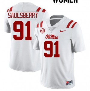 Women Myles Saulsberry White Rebels College Football #91 Jersey 382529-464