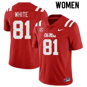 Women Noreel White Red University of Mississippi College Football #81 Jersey 240547-894