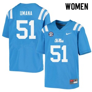 Women Orlando Umana Powder Blue Rebels College Football #51 Jersey 650377-415