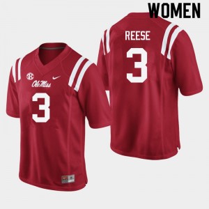 Women Otis Reese Red Ole Miss College Football #3 Jersey 575540-351