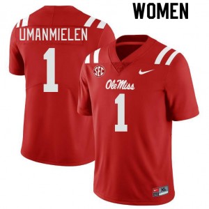 Women Princely Umanmielen Red University of Mississippi College Football #1 Jersey 749084-425