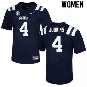 Women Quinshon Judkins Navy Ole Miss Rebels College Football #4 Jersey 704916-221