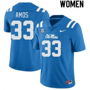 Women Rashad Amos Powder Blue Ole Miss College Football #33 Jersey 178455-493