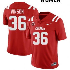 Women Rayf Vinson Red Ole Miss Rebels College Football #36 Jersey 713252-539