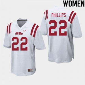 Women Scottie Phillips White Ole Miss College Football #22 Jersey 444991-347