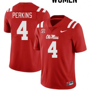 Women Suntarine Perkins Red Ole Miss Rebels College Football #4 Jersey 842136-794