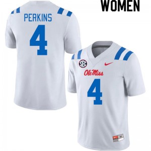 Women Suntarine Perkins White Ole Miss 2024 New College Football #4 Jersey 304901-876