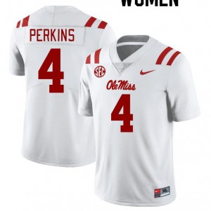 Women Suntarine Perkins White Rebels College Football #4 Jersey 289124-739