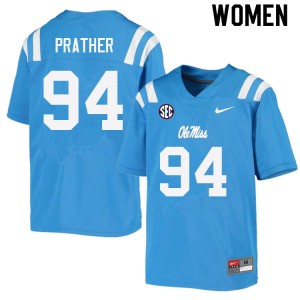 Women Tavion Prather Powder Blue Rebels College Football #94 Jersey 385579-426