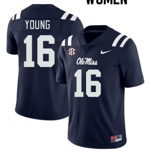Women Teja Young Navy Ole Miss Rebels College Football #16 Jersey 797138-843