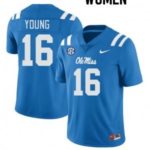Women Teja Young Powder Blue Rebels College Football #16 Jersey 557072-822