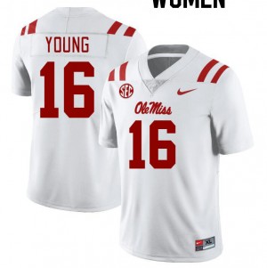 Women Teja Young White Ole Miss College Football #16 Jersey 359478-788