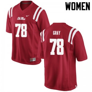 Women Tony Gray Red Ole Miss Rebels College Football #78 Jersey 491200-186