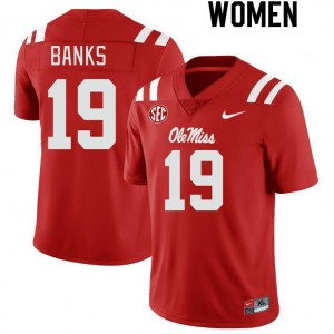 Women Travaris Banks Red University of Mississippi College Football #19 Jersey 146021-613