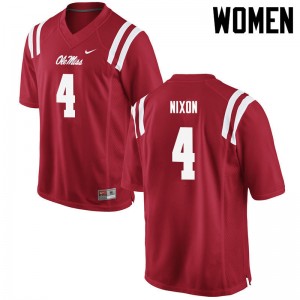 Women Tre Nixon Red Ole Miss College Football #4 Jersey 625669-491