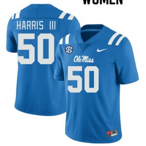 Women Tres Harris III Powder Blue Ole Miss Rebels College Football #50 Jersey 467636-267