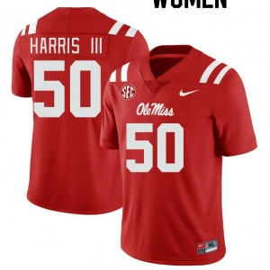 Women Tres Harris III Red Ole Miss Rebels College Football #50 Jersey 176648-231