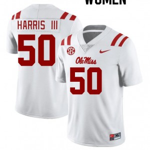Women Tres Harris III White University of Mississippi College Football #50 Jersey 508543-906