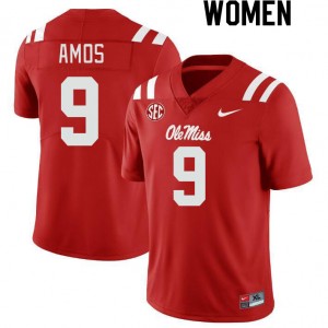 Women Trey Amos Red University of Mississippi College Football #9 Jersey 322992-358
