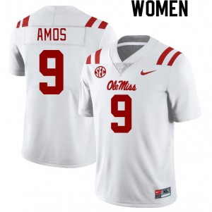 Women Trey Amos White University of Mississippi College Football #9 Jersey 447570-249