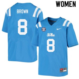 Women Troy Brown Powder Blue University of Mississippi College Football #8 Jersey 518972-822