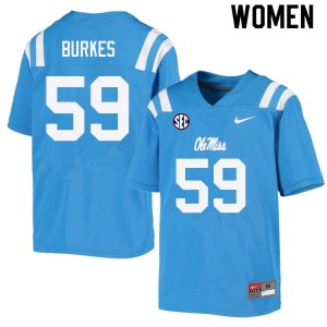 Women Tyler Burkes Powder Blue University of Mississippi College Football #59 Jersey 109611-805