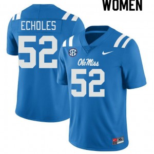 Women William Echoles Powder Blue University of Mississippi College Football #52 Jersey 309817-618
