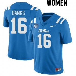 Women Yam Banks Powder Blue Ole Miss College Football #16 Jersey 547688-786