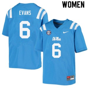 Women Zach Evans Powder Blue Rebels College Football #6 Jersey 134740-882