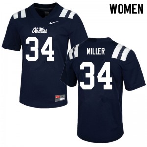 Women Zavier Miller Navy University of Mississippi College Football #34 Jersey 952631-441