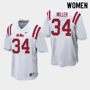 Women Zavier Miller White University of Mississippi College Football #34 Jersey 673276-179