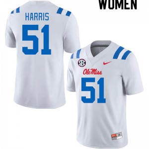 Women Zxavian Harris White Ole Miss 2024 New College Football #51 Jersey 601836-935