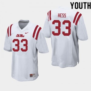 Youth Jonathan Hess White Rebels College Football #33 Jersey 552395-345
