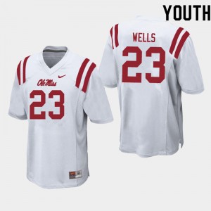 Youth Nevin Wells White University of Mississippi College Football #23 Jersey 216788-938