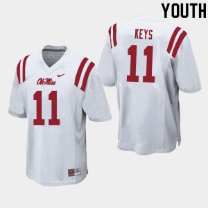 Youth Austin Keys White Ole Miss College Football #11 Jersey 780598-173
