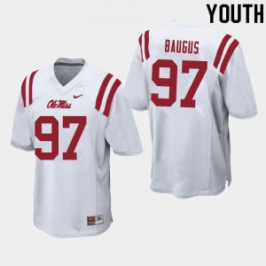 Youth Michael Baugus White Rebels College Football #97 Jersey 399244-958