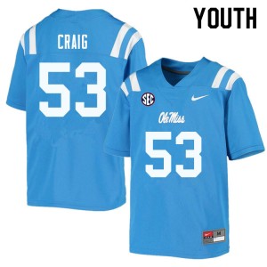 Youth Carter Craig Powder Blue University of Mississippi College Football #53 Jersey 244531-719