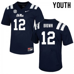 Youth Jakivuan Brown Navy Ole Miss College Football #12 Jersey 134930-975